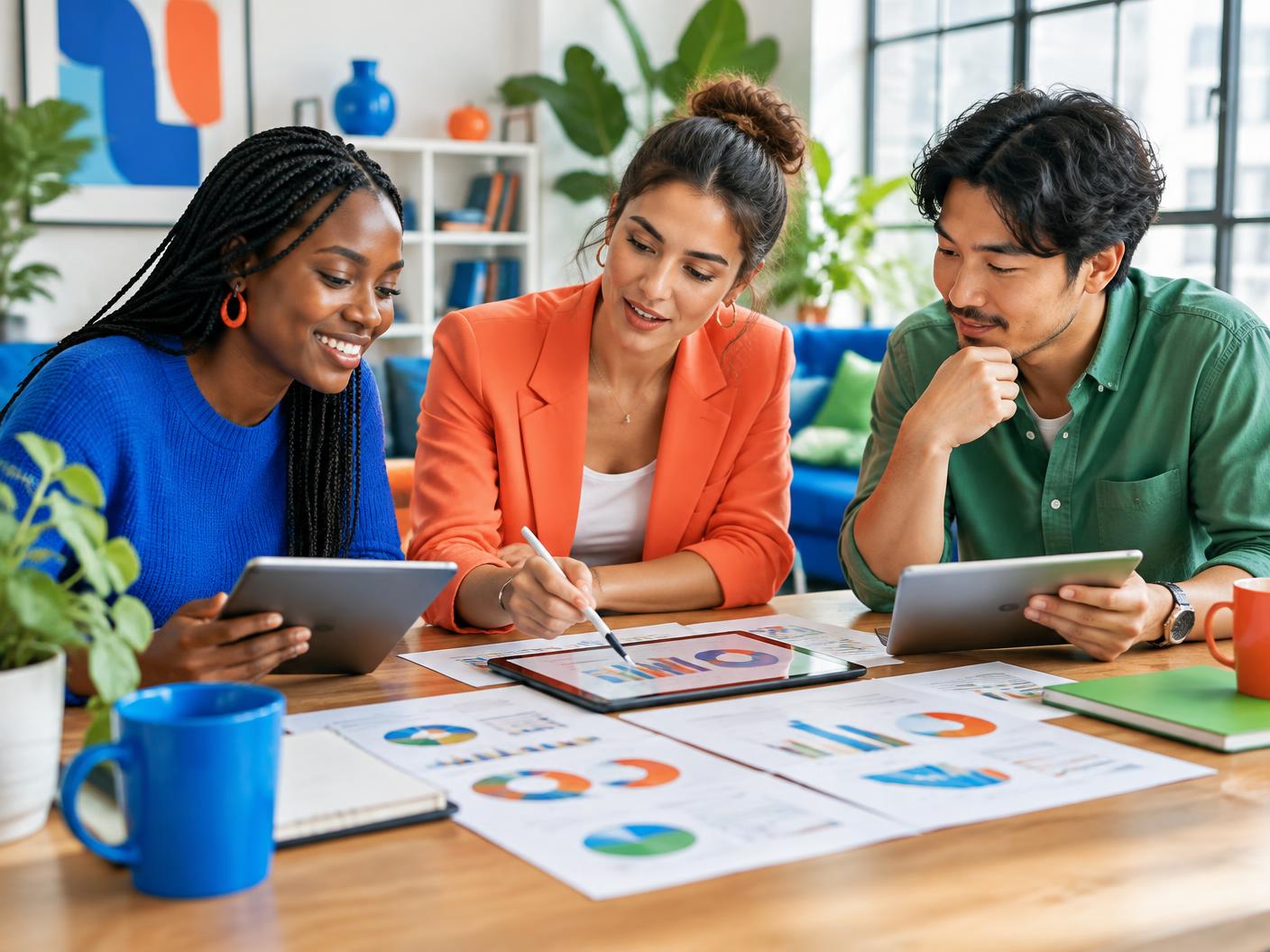 Campaign team calculating influencer performance together