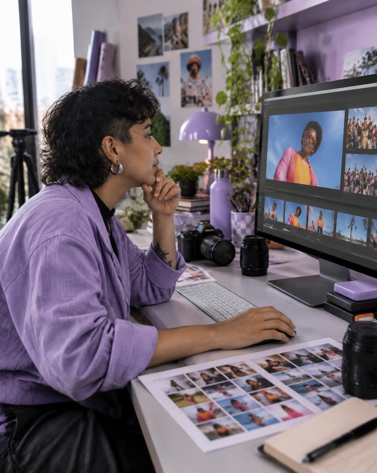 Creative editor reviewing campaign footage in a studio
