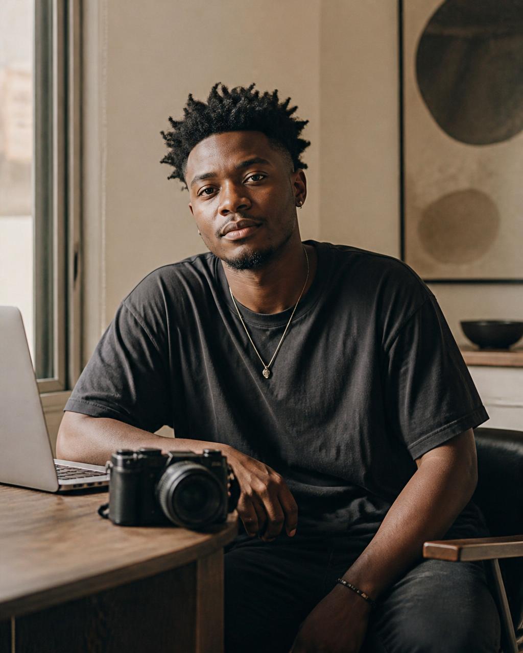 A creator at a workspace between campaign shoots